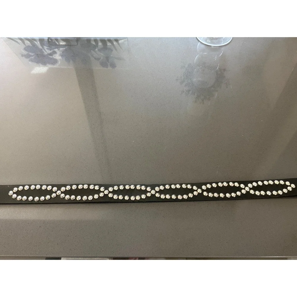 Amiee Lynn Black Genuine Leather Double Row Studded Belt Punk Rock Medium 114947